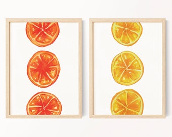 Lemon and Orange Watercolor Art Prints - Set of Two