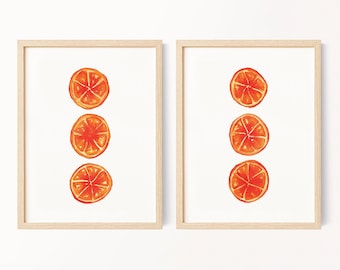 Orange Fruit Art Print Set: Citrus Kitchen Decor