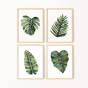 Set of 4 Tropical Plant Prints, Botanical Watercolor Paintings, Plant Wall Art, Watercolor Prints, Colorful Wall Art, FREE SHIPPING
