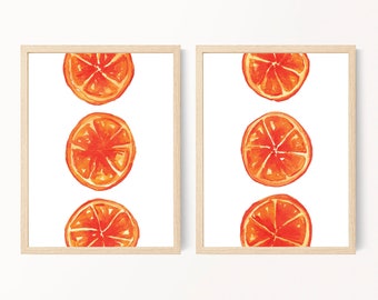 Orange Watercolor Art Print Set: Vibrant Kitchen Wall Decor