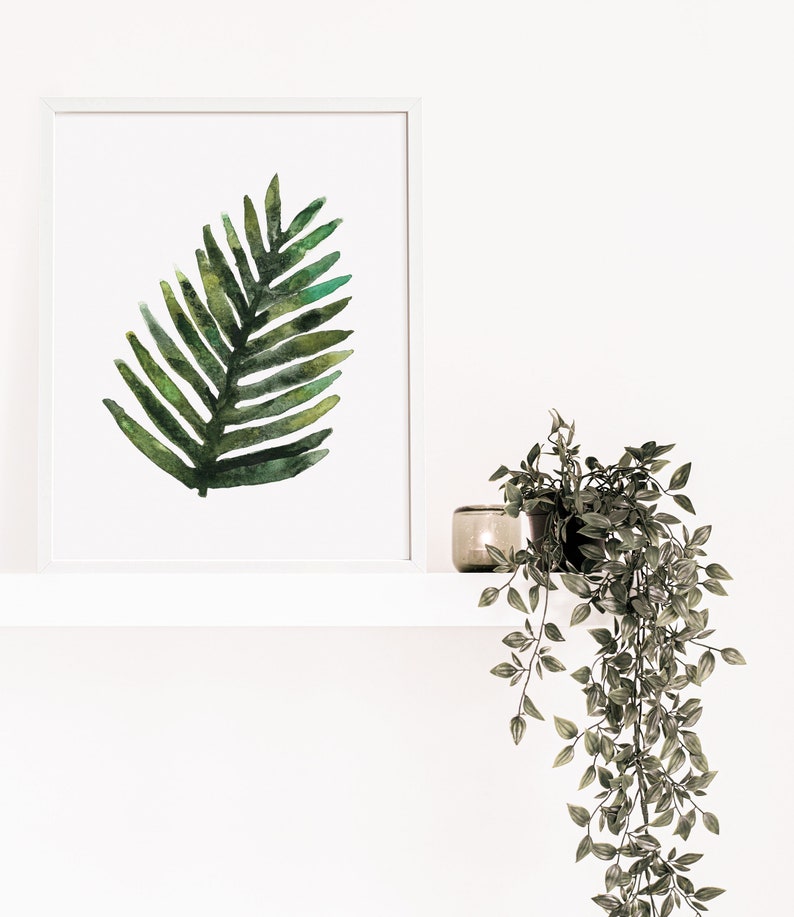 Palm Leaf Watercolor Painting, Digital Download, Palm Tree Art Print, Tropical Plant Wall Art, printable art, boho home decor image 3