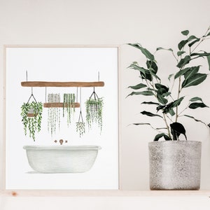 Badezimmer Kunst, Badezimmer Dekor, Badewanne Hängende Pflanzen Aquarell Druck #2, Original Aquarell Malerei, Digitaler Download, Wandkunst