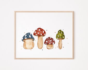 Whimsical Mushroom Watercolor Print – Cute Fungi Art – Nature-Inspired Wall Decor – Perfect Gift for Mushroom Lovers