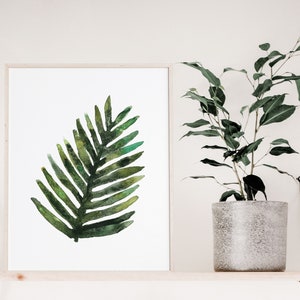 Palm Leaf Watercolor Painting, Digital Download, Palm Tree Art Print, Tropical Plant Wall Art, printable art, boho home decor image 2