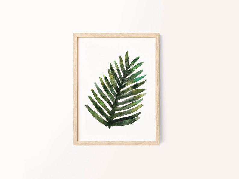 Palm Leaf Watercolor Painting, Digital Download, Palm Tree Art Print, Tropical Plant Wall Art, printable art, boho home decor image 1