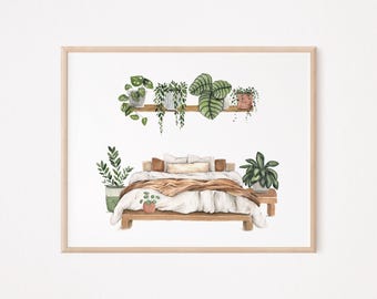 Botanical Bedroom Print: Serene Watercolor Landscape (Digital Download)