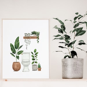 Toilet Wall Art #2, Boho Bathroom Decor, Digital Download, Toilet Art, Botantical Watercolor Painting, Watercolor Plant Print, Wall Art