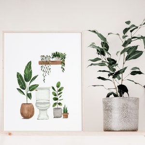 Toilet Wall Art #2, Bathroom Decor, Botanical Watercolor Painting, Boho Watercolor Plant Print, Wall Art, FREE SHIPPING