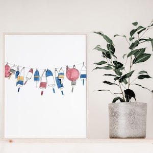 Sailing Art, Lobster Buoy Watercolor Print, Coastal Wall Art
