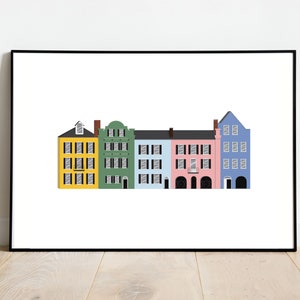 Rainbow Row Charleston Print, Rainbow Road Charleston, Rainbow Row Print, Charleston Illustration, Travel Print, Wall Decor, Digital Art