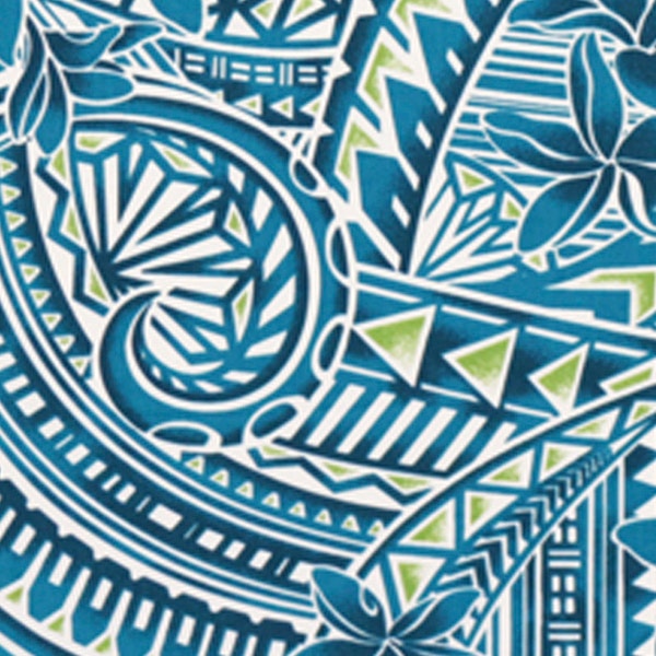 2.25yards Hawaiian Fabric Remnant Tapa Tattoo Patterns Floral Blues , HPCN10198R - 2.25yds x 45"