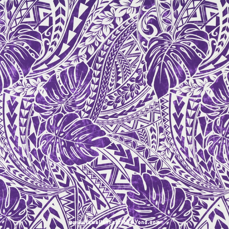Fabric Maori Tattoo Monstera Maile Leaf Purple Blue By The Etsy