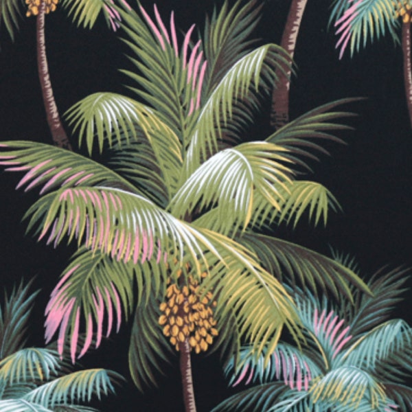 Tropic Island Upholstery Fabric Home Decor, By The Yard, Palm Trees Bedding Drapery Curtains Reupholstery Barkcloth Black HCVNPTBLK, 57"W