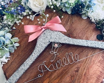 Disney Glitter Hanger,Belle Fairytale Wedding,Beauty and the beast party, Custom Bridesmaid Gift,Wire Name Detail,Custom Belle Princess