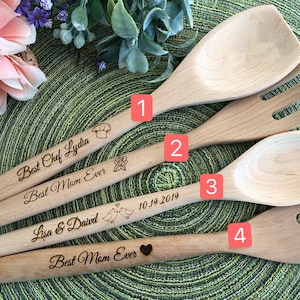 mother&#39;s day gift Personalized Laser Engraved wood Spoon/fork/spatula, Home Warming /custom /Bridal shower gifts，Couples gift