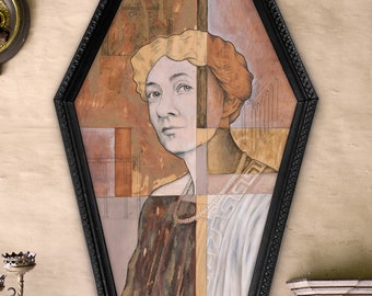 Mary Engle Pennington - archief giclée print van gemengde media kunst in handgemaakte kist frame