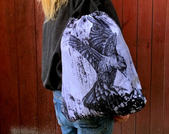 Extend and Depress Drawstring Bag - kraai, raaf, rugzak