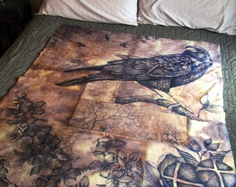 Watching Waiting Premium Fleece Throw Blanket - crow print