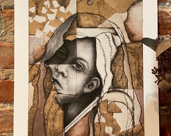 Scheur in een Sluier - archiefgicléedruk, abstract portret, vrouw