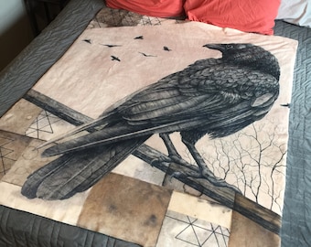 Westward Premium Fleece Throw Blanket - crow, raven, nature, bird