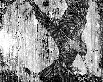 Verlengen en deprimeren (crow art print)