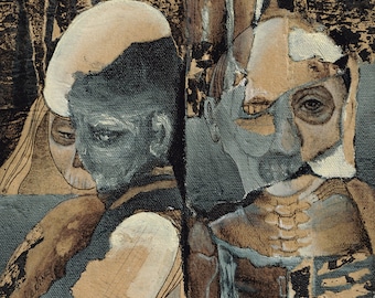 Saints and Sinners, mixed media art by Jodi Cachia, macabre, skulls, print