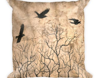 Three Trees - Crow and Trees Pillow