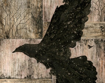 Boven de bomen, detail (crow art print)
