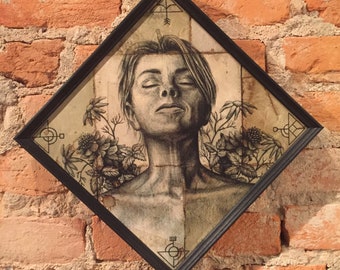 Anapanasati (gemonteerde print)- mindful ademhaling, pen en inkt, stressverlichtende kruiden