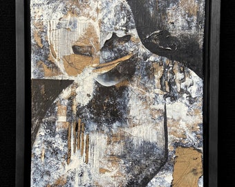 Zwart Masker - originele mixed media kunst, abstract, textural, figuur, donker, gelaagd