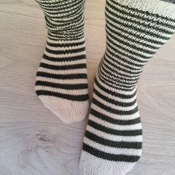 Hand knit striped wool socks - personalized - Scandinavian hygge - Finnish craftsmanship - fine wool - Nordic style -