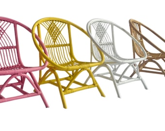 Kids Rattan Chair in Natural, White, Pink & Yellow