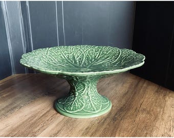 Bordallo Pinheiro Pedestal Cabbage Style Cake Plate Stand Made In Portugal