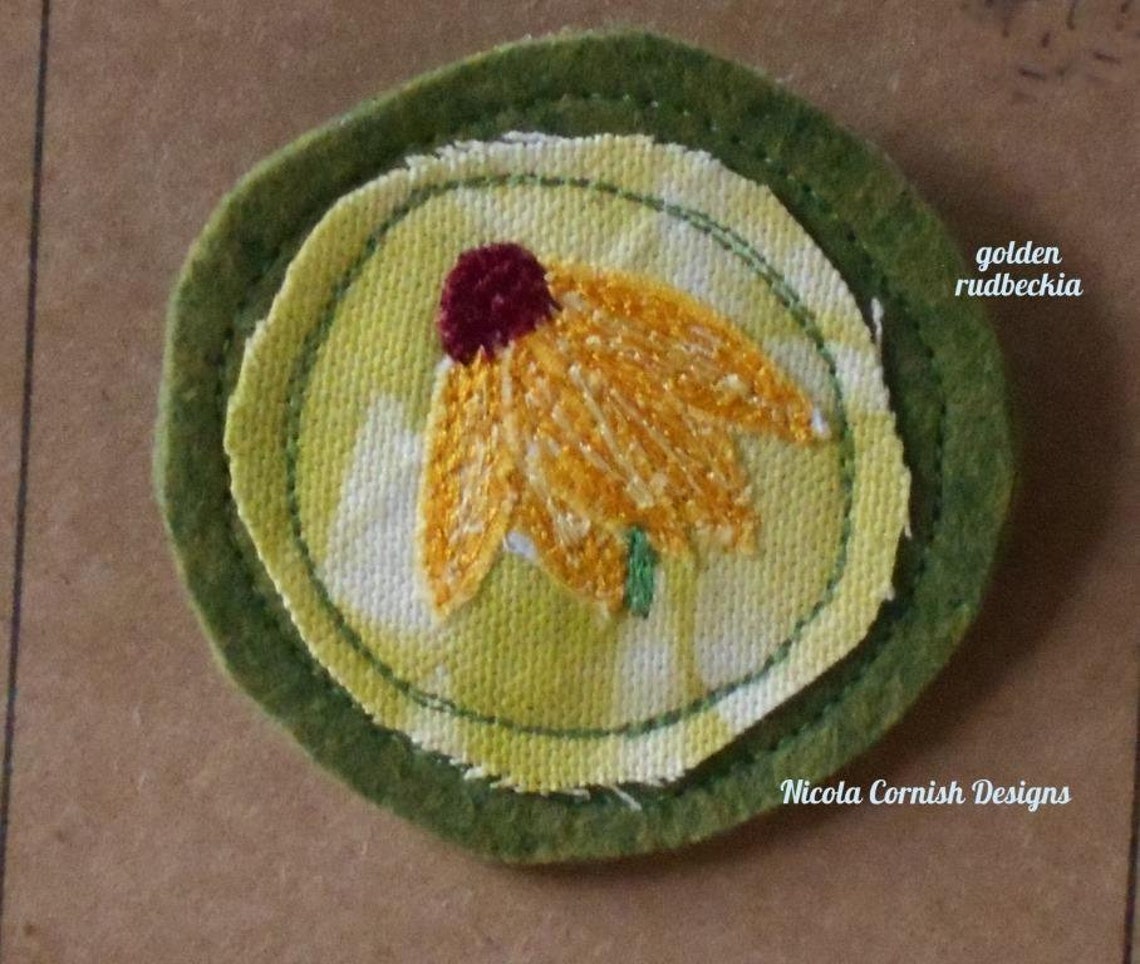 Flower Brooch Free Machine Applique on to Cotton Fabric and Etsy UK