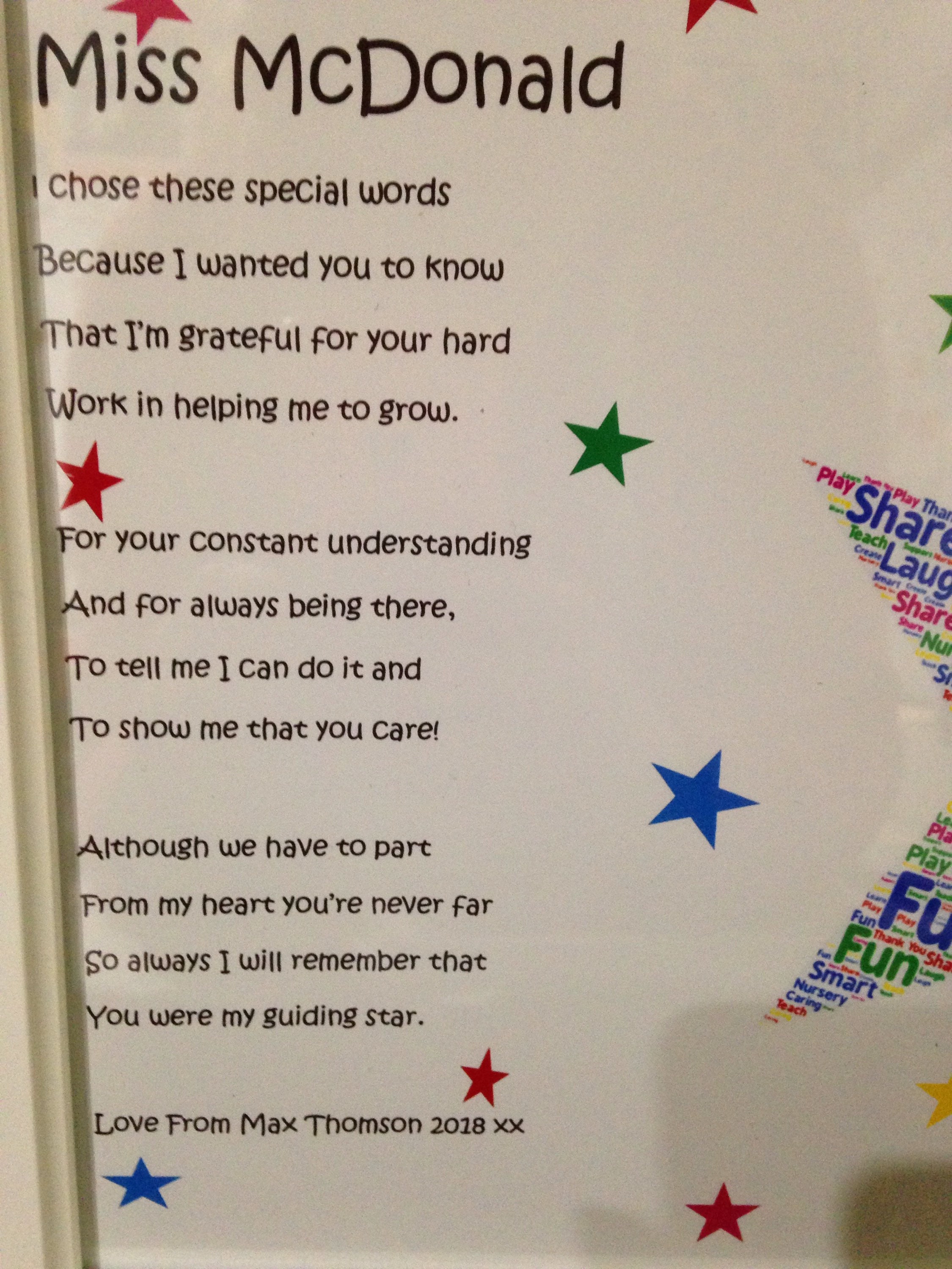 Thank You Poem Gift for Preschool Teacher Teachers Leaving Etsy UK