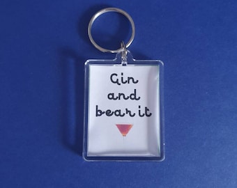 Gin Keyring, Gin And Tonic Fan, Keyring For Her, Grin And Bear It Keychain, Small Gifts, Alcohol Gifts, Pun Keyring Gift