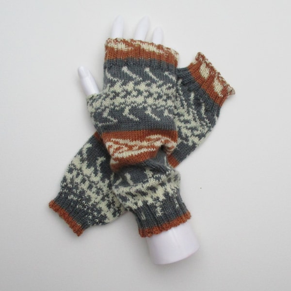 Fingerlose Handschuhe, Handstulpen, handgestrickt, Norwegermuster