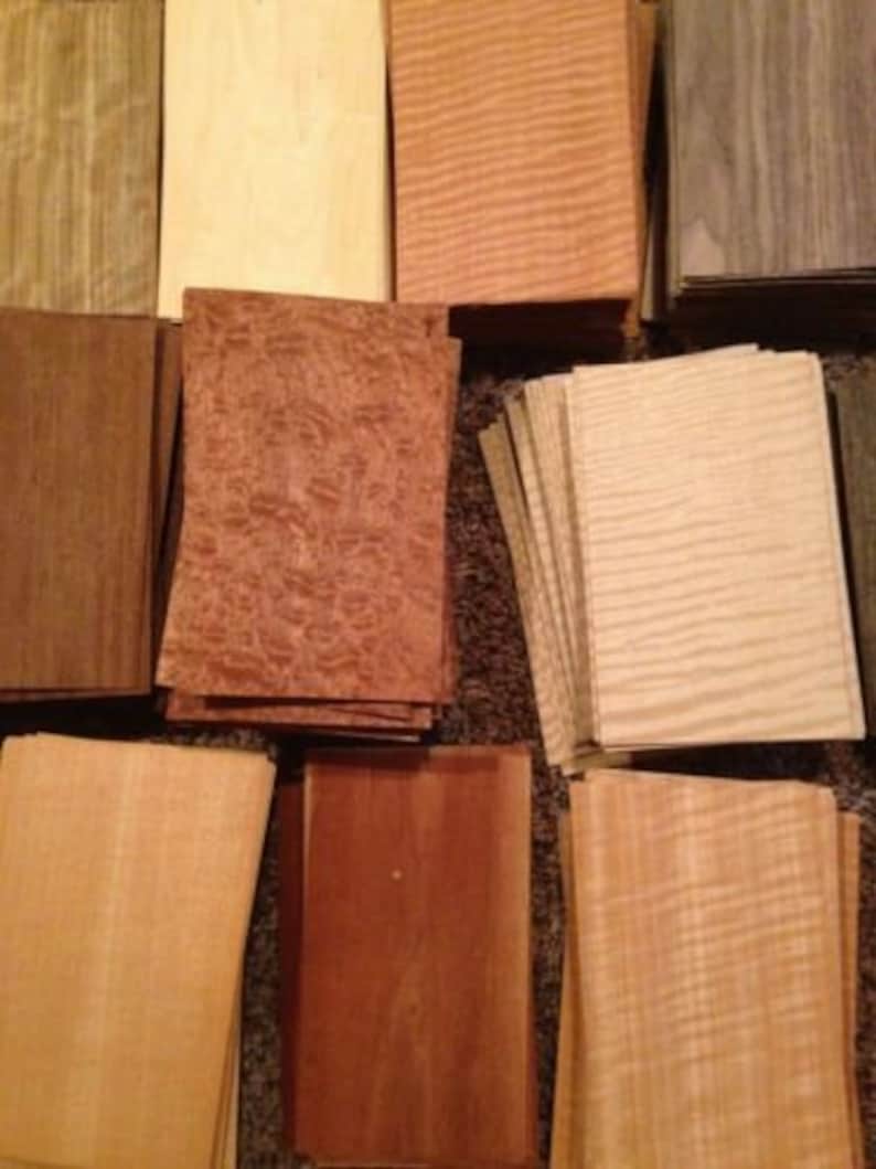 WOOD VENEER 65 pieces sheets 5 x 8 mixed domestic exotic box variety art pack inlay marquetry ring fingerboard image 3