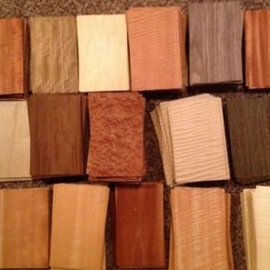 WOOD VENEER 65 pieces sheets 5 x 8 mixed domestic exotic box variety art pack inlay marquetry ring fingerboard image 2