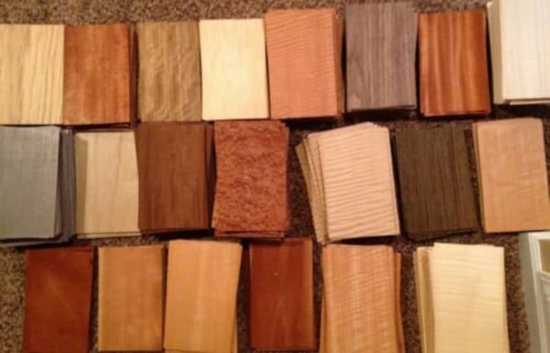 WOOD VENEER 65 pieces sheets 5 x 8 mixed domestic exotic box variety art pack inlay marquetry ring fingerboard image 2