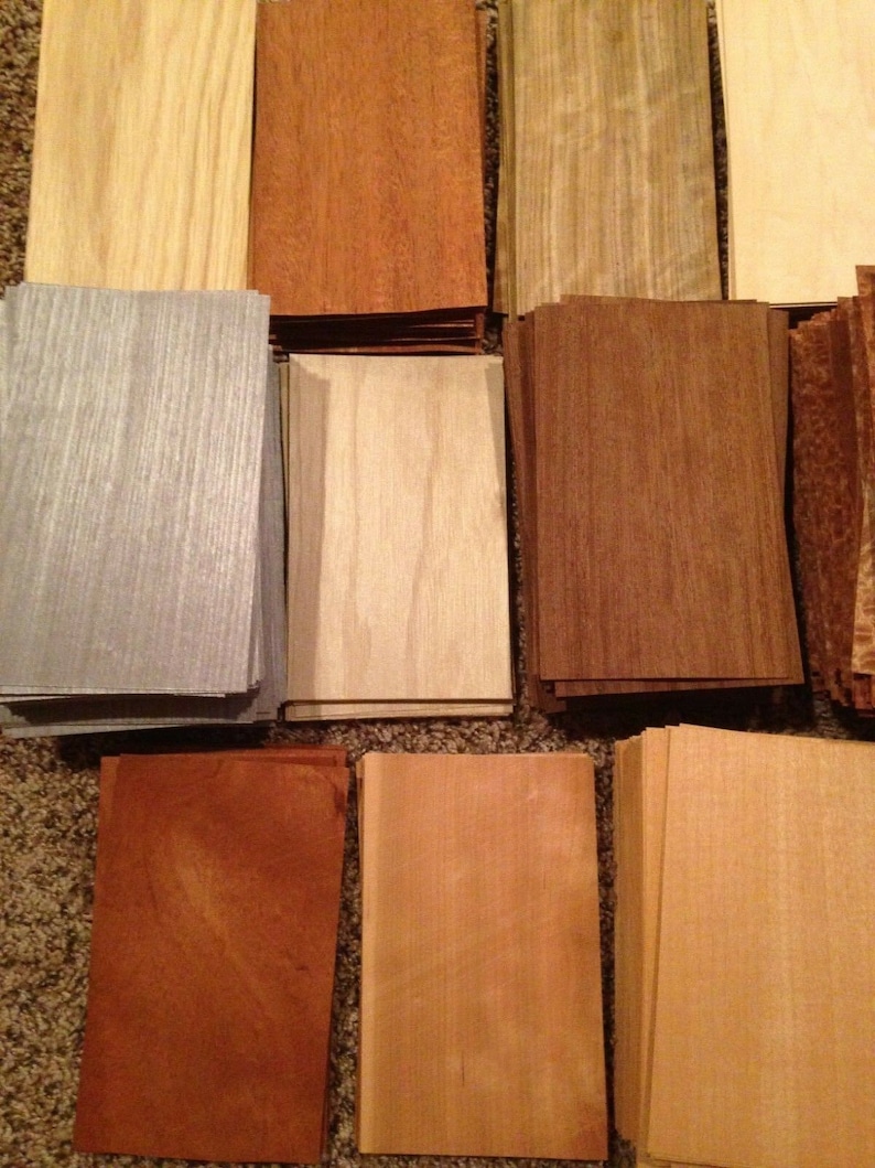 WOOD VENEER 65 pieces sheets 5 x 8 mixed domestic exotic box variety art pack inlay marquetry ring fingerboard image 5