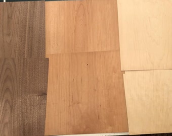 Cherry, Maple and Walnut Wood Veneer 12" x 12"    2 Sheets of Each. 1/42" Thickness. fingerboards