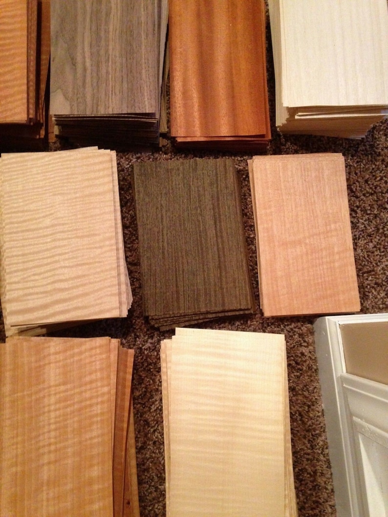 WOOD VENEER 65 pieces sheets 5 x 8 mixed domestic exotic box variety art pack inlay marquetry ring fingerboard image 4