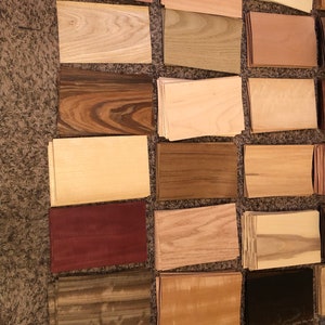 WOOD VENEER 65 pieces sheets 5 x 8 mixed domestic exotic box variety art pack inlay marquetry ring fingerboard image 7