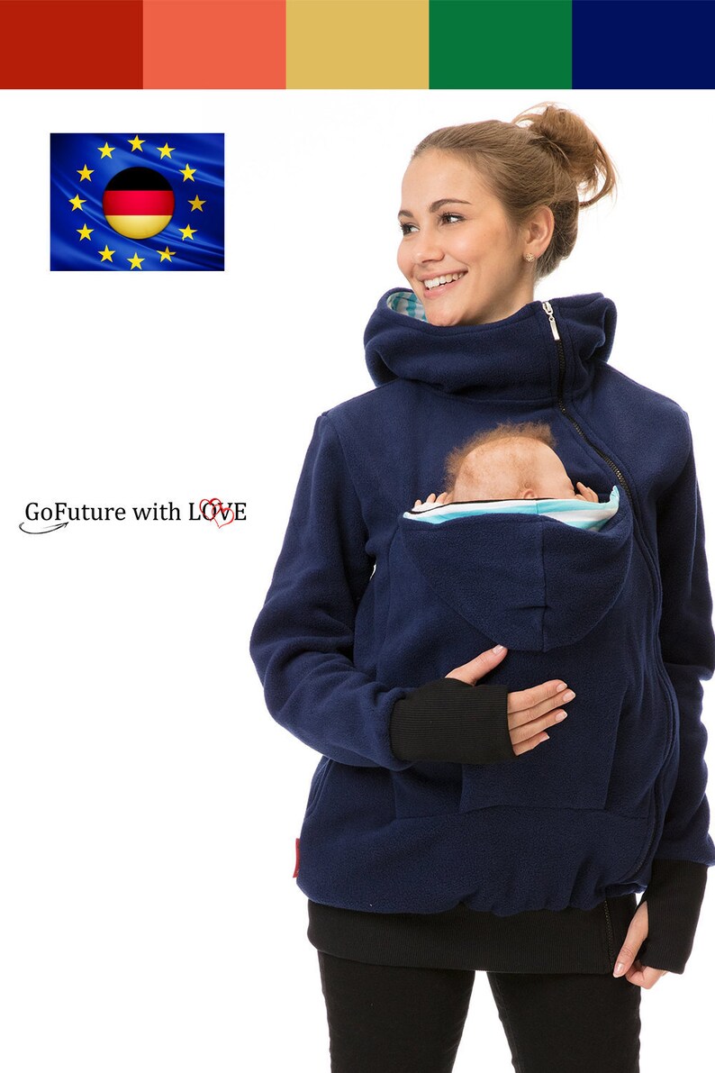 GoFuture \u00ae Babywearing jacket carrying carrier carry Kangaroo mum and baby hoodie fleece VIVA handmade GoFutureWithLove