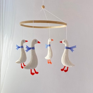 Duck Mobile Nursery - Baby Mobile White Goose with Blue Ribbon - Baby Mobile Boys -  Crib Mobile Boy - Goose Baby Shower - Goose Birthday