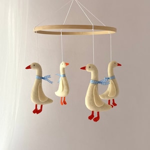 Duck Nursery Baby Mobile Goose Blue Ribbon Baby Mobile Boys Crib Mobile Goose Baby Shower Felt Goose image 1