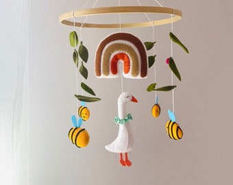 Canard pépinière - abeilles bébé Mobile - bébé Mobile oie blanche - arc-en-ciel Mobile - décor de pépinière en terre cuite - berceau Mobile - oie Baby Shower