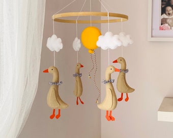 Duck Nursery - Baby Mobile Goose - Yellow Hot Air Balloon - Crib Mobile - Goose Baby Shower - Duck Baby Shower - Felt Goose Mobile Nursery