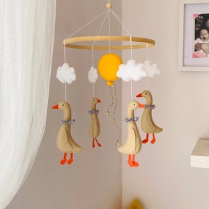 Duck Nursery - Baby Mobile Goose - Yellow Hot Air Balloon - Crib Mobile - Goose Baby Shower - Duck Baby Shower - Felt Goose Mobile Nursery